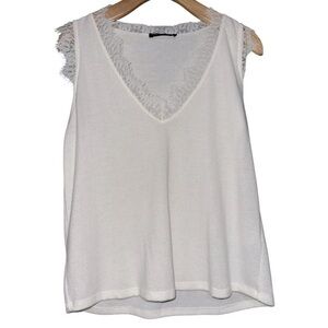 Maven West Women’s Size XS White Eyelash Lace Trim Sleeveless Tank Top